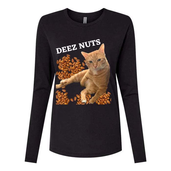 Funny Cat Deez Nuts Joke Womens Cotton Relaxed Long Sleeve T-Shirt