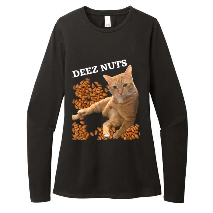 Funny Cat Deez Nuts Joke Womens CVC Long Sleeve Shirt