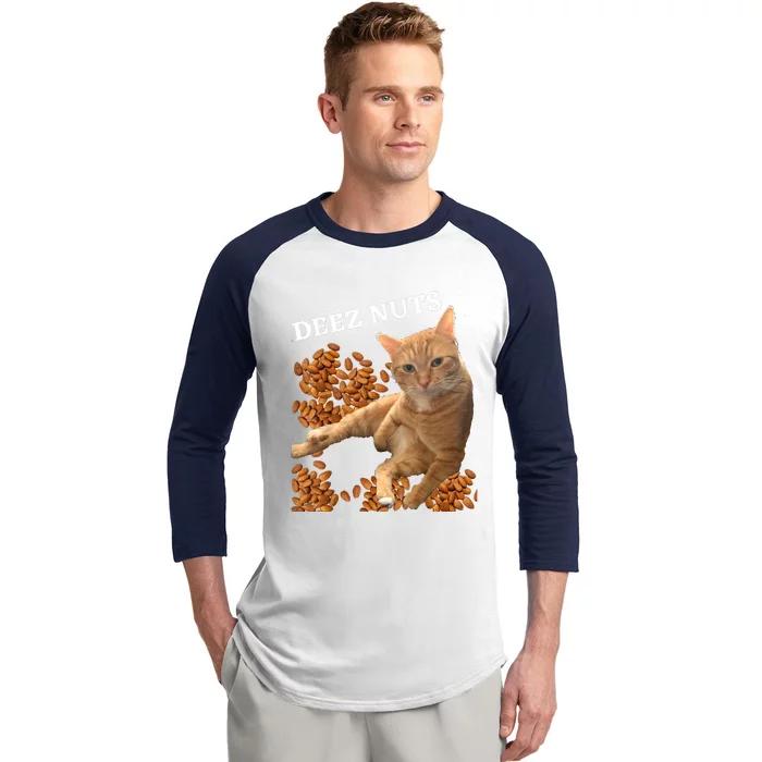 Funny Cat Deez Nuts Joke Baseball Sleeve Shirt