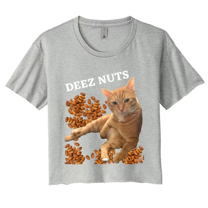 Funny Cat Deez Nuts Joke Women's Crop Top Tee