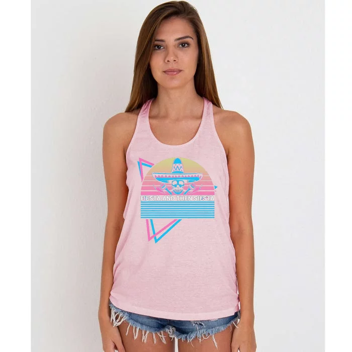 Funny Cinco De Mayo Retro Fiesta And Then Siesta Women's Knotted Racerback Tank