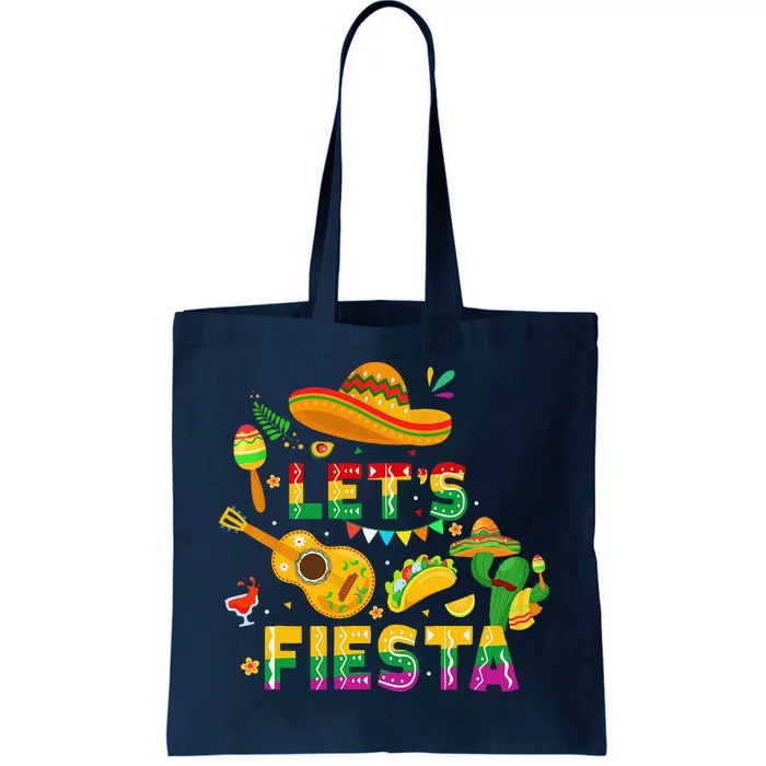 Funny Cinco De Mayo Mexican Guitar Cactus Lets Fiesta Tote Bag