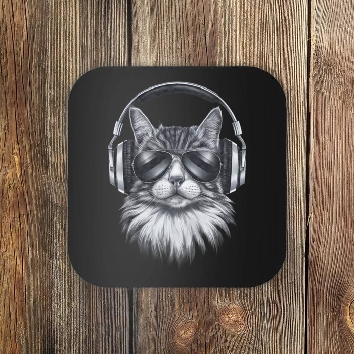 Funny Cat Dj Black Art Festival Concert Music Band Coaster