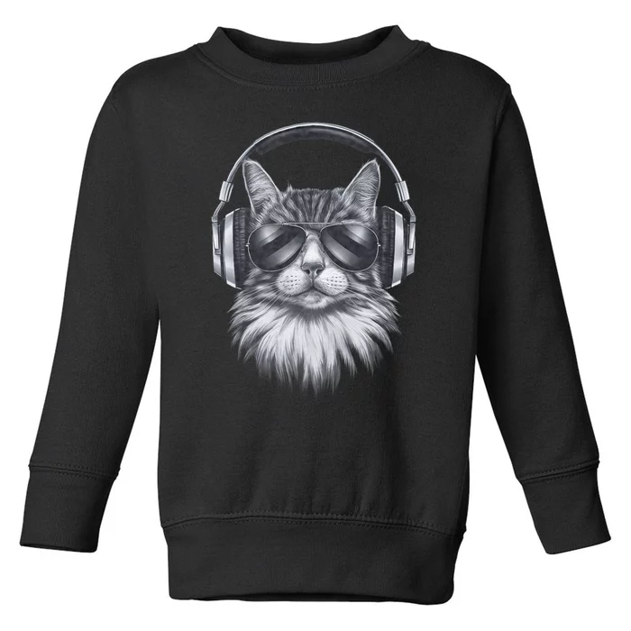 Funny Cat Dj Black Art Festival Concert Music Band Toddler Sweatshirt