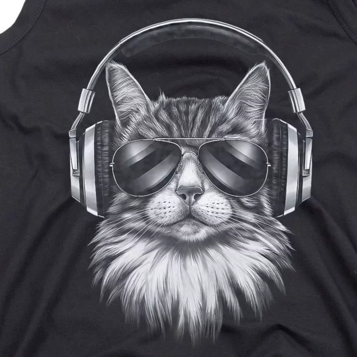 Funny Cat Dj Black Art Festival Concert Music Band Tank Top