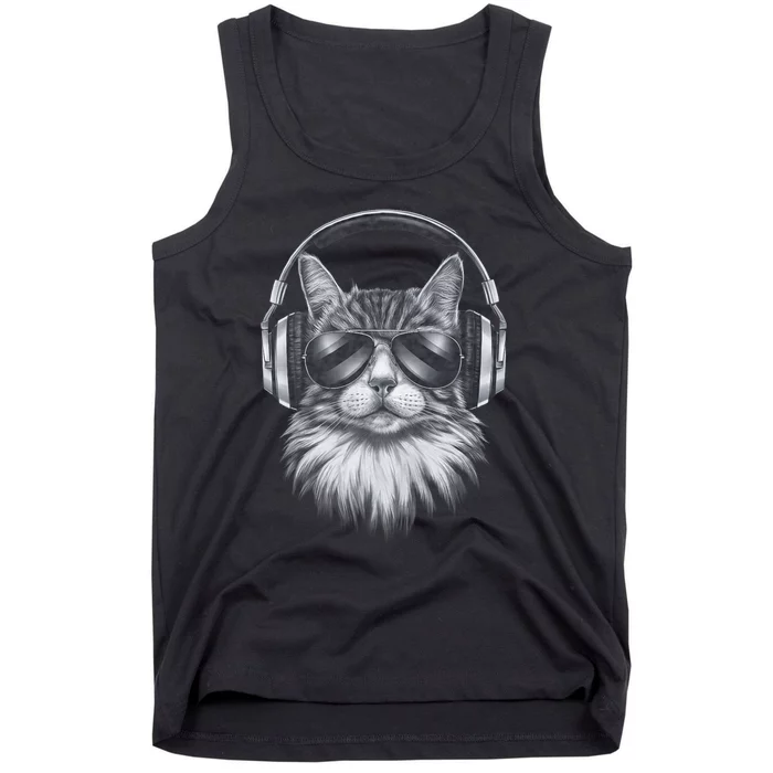 Funny Cat Dj Black Art Festival Concert Music Band Tank Top