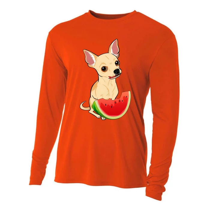 Funny Chihuahua Dog And Watermelon Slice Summer Vacation Cute Gift Cooling Performance Long Sleeve Crew