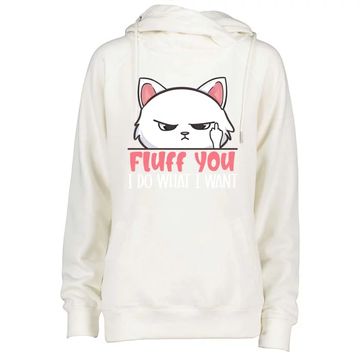 Funny Cat Design Fluff You I Do What I Want Cat Lo Gift Womens Funnel Neck Pullover Hood