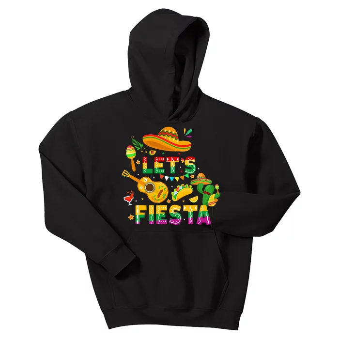 Funny Cinco De Mayo Mexican Guitar Cactus LetS Fiesta Kids Hoodie