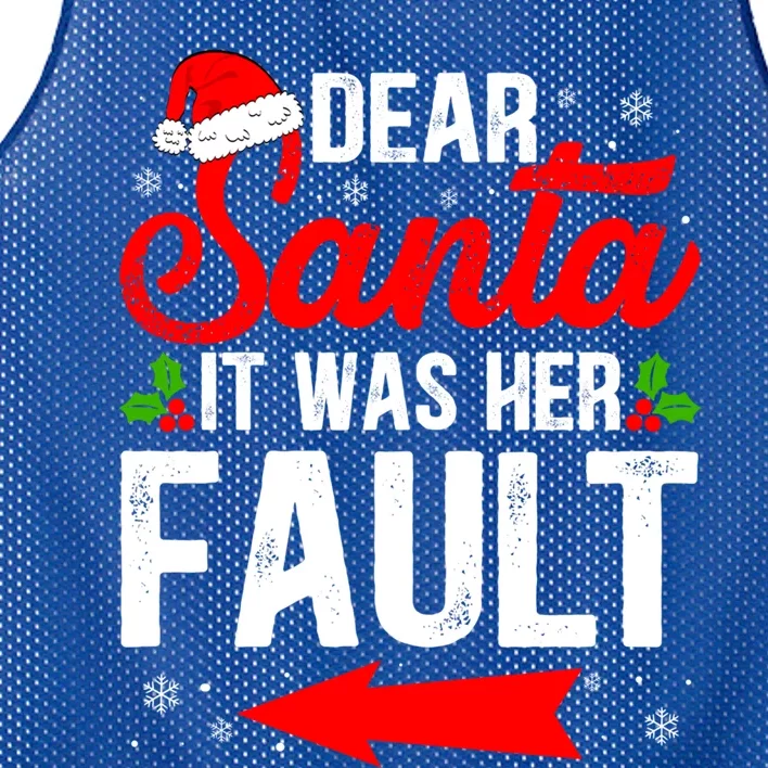 Funny Christmas Dear Santa It Was Her Fault Matching Couples Cute Gift Mesh Reversible Basketball Jersey Tank