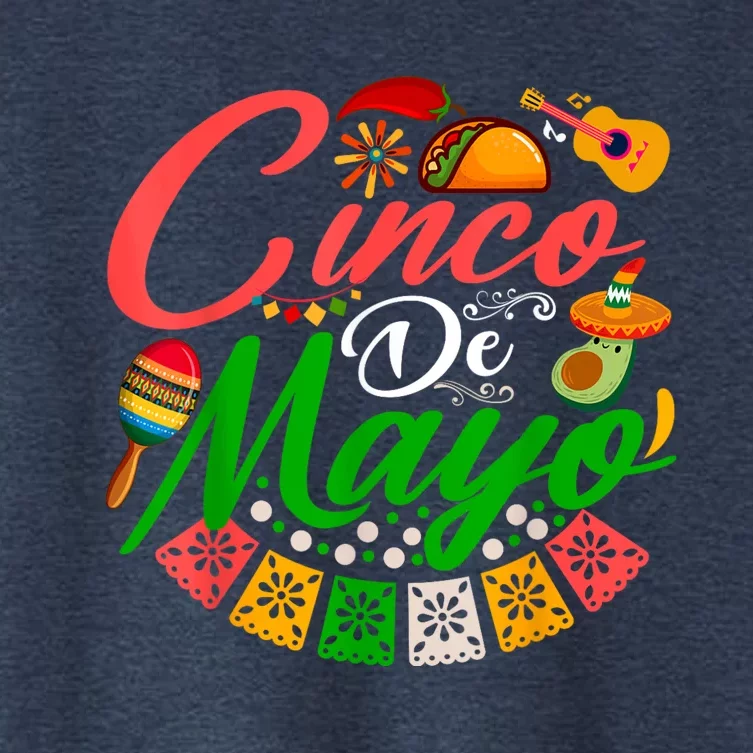 Fiesta Cinco De Mayo Mexican Maracas Tacos Avocado Sombrero Women's Crop Top Tee