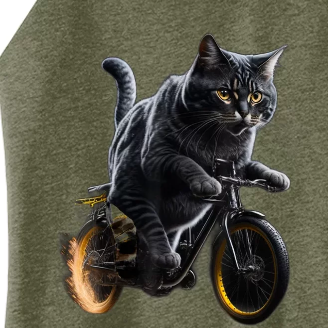 Funny Cat Drives Bicycle Cat Lover Graphic Cats Kitten Lover Women’s Perfect Tri Rocker Tank