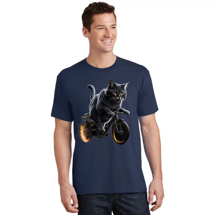 Funny Cat Drives Bicycle Cat Lover Graphic Cats Kitten Lover T-Shirt