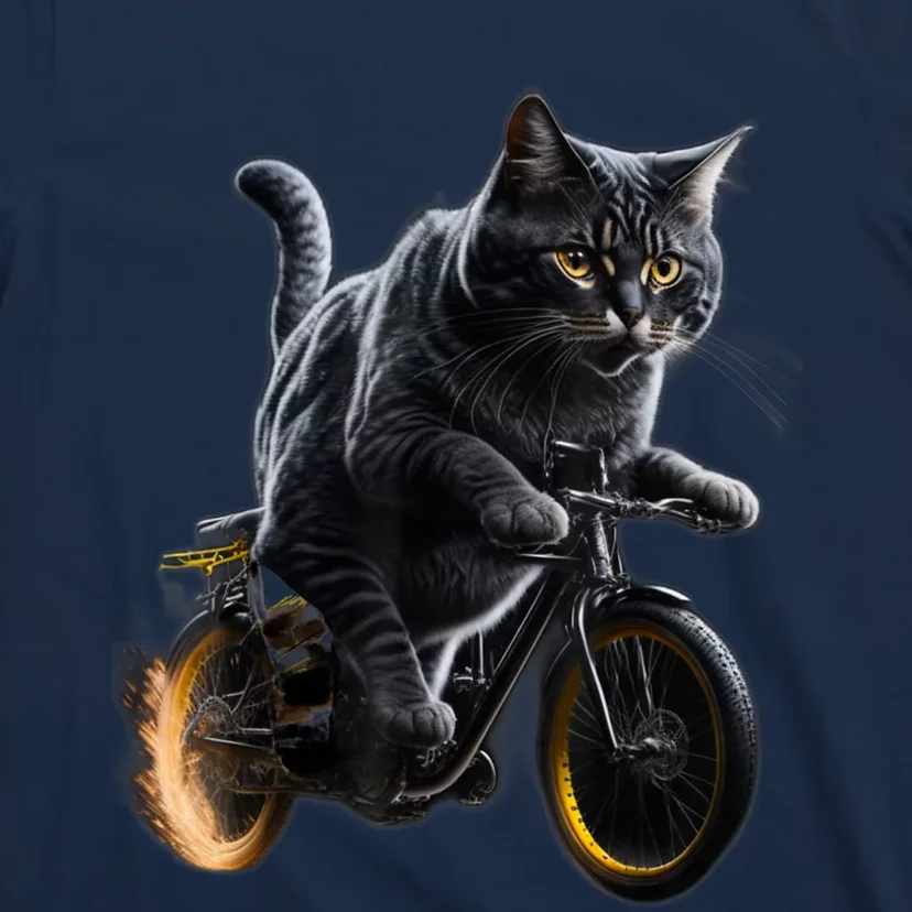 Funny Cat Drives Bicycle Cat Lover Graphic Cats Kitten Lover T-Shirt