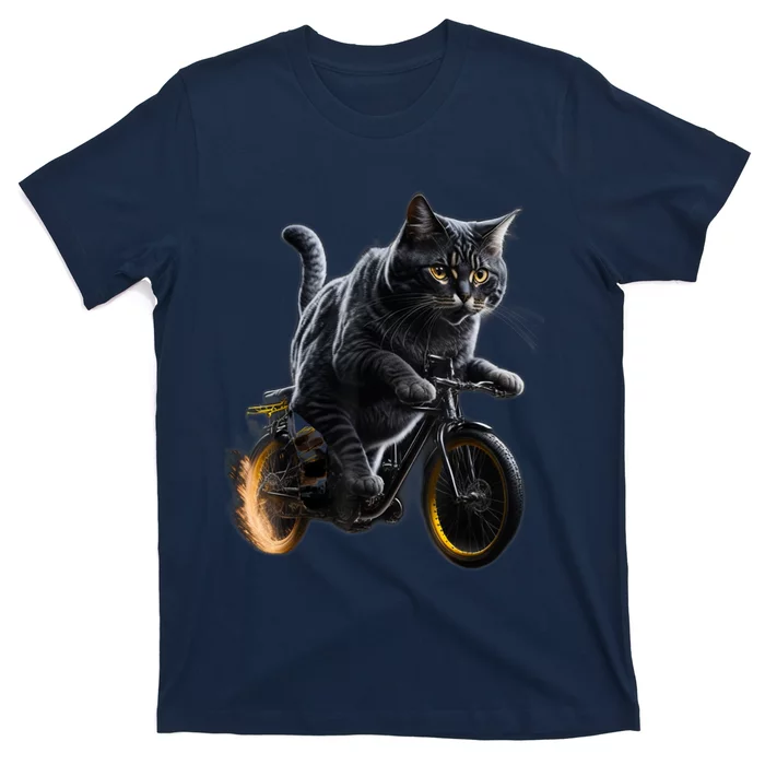 Funny Cat Drives Bicycle Cat Lover Graphic Cats Kitten Lover T-Shirt