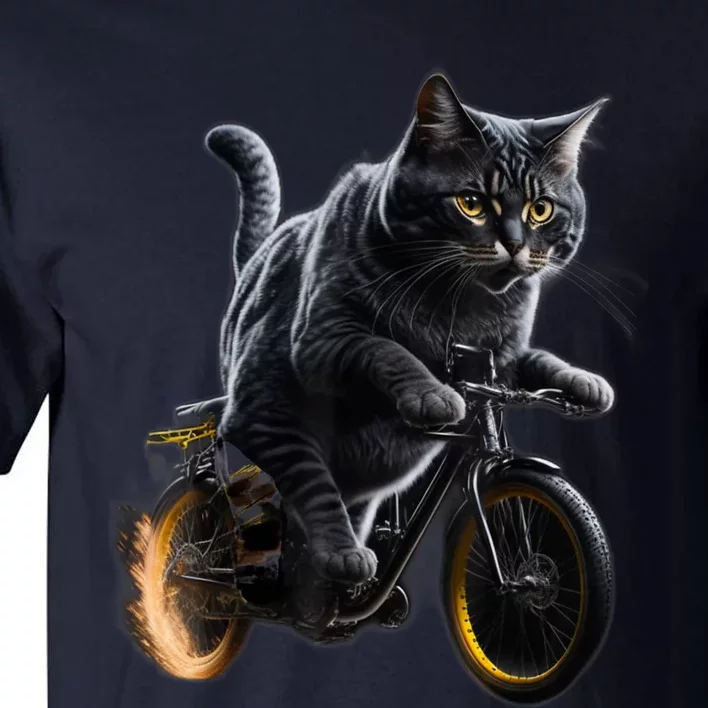 Funny Cat Drives Bicycle Cat Lover Graphic Cats Kitten Lover Tall T-Shirt