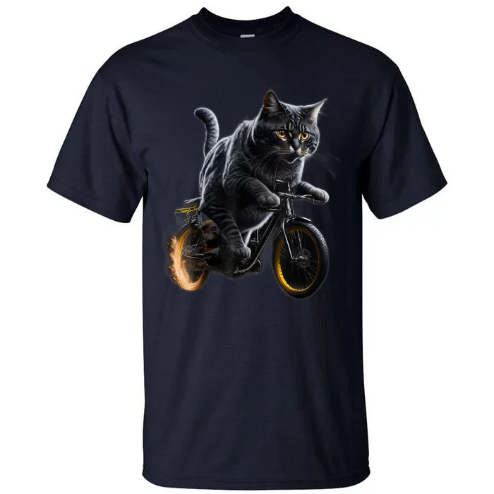 Funny Cat Drives Bicycle Cat Lover Graphic Cats Kitten Lover Tall T-Shirt