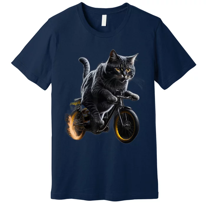 Funny Cat Drives Bicycle Cat Lover Graphic Cats Kitten Lover Premium T-Shirt