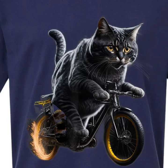 Funny Cat Drives Bicycle Cat Lover Graphic Cats Kitten Lover Sueded Cloud Jersey T-Shirt