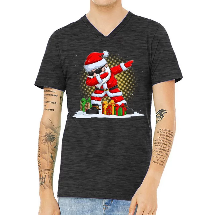 Funny Christmas Dabbing Santa Claus V-Neck T-Shirt