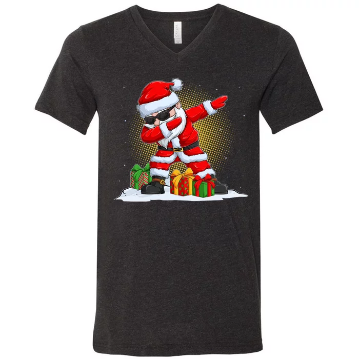 Funny Christmas Dabbing Santa Claus V-Neck T-Shirt