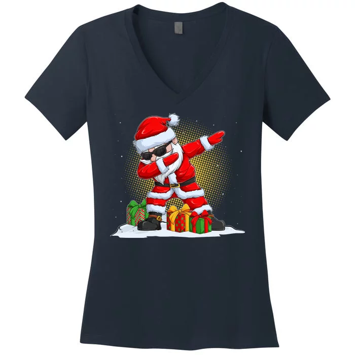 Funny Christmas Dabbing Santa Claus Women's V-Neck T-Shirt