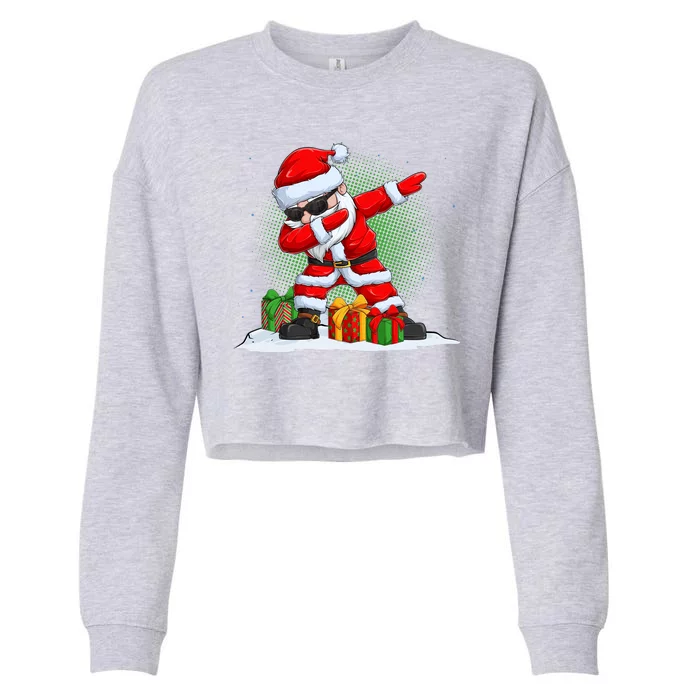 Funny Christmas Dabbing Santa Claus Cropped Pullover Crew