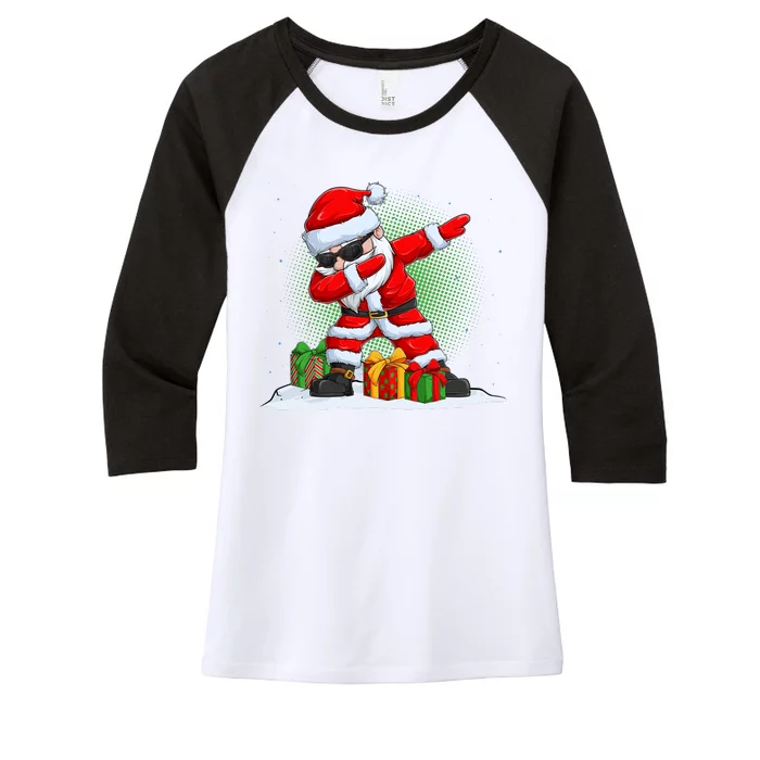 Funny Christmas Dabbing Santa Claus Women's Tri-Blend 3/4-Sleeve Raglan Shirt