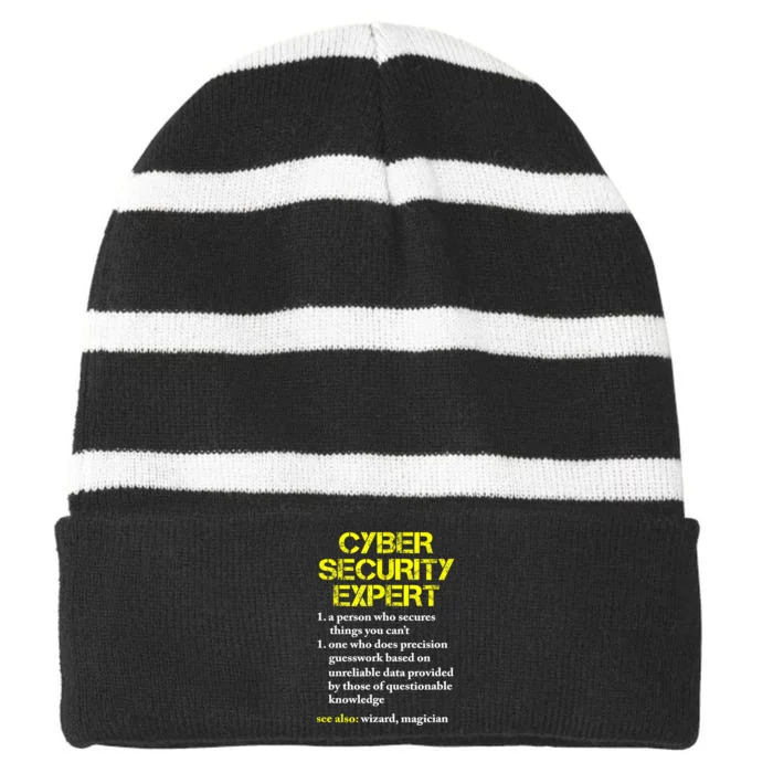 Funny Cybersecurity Definition Expert Computer Engineer TShirt Striped Beanie with Solid Band