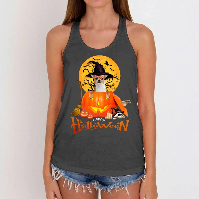 Funny Chihuahua Dog Spooky Halloween Women's Knotted Racerback Tank