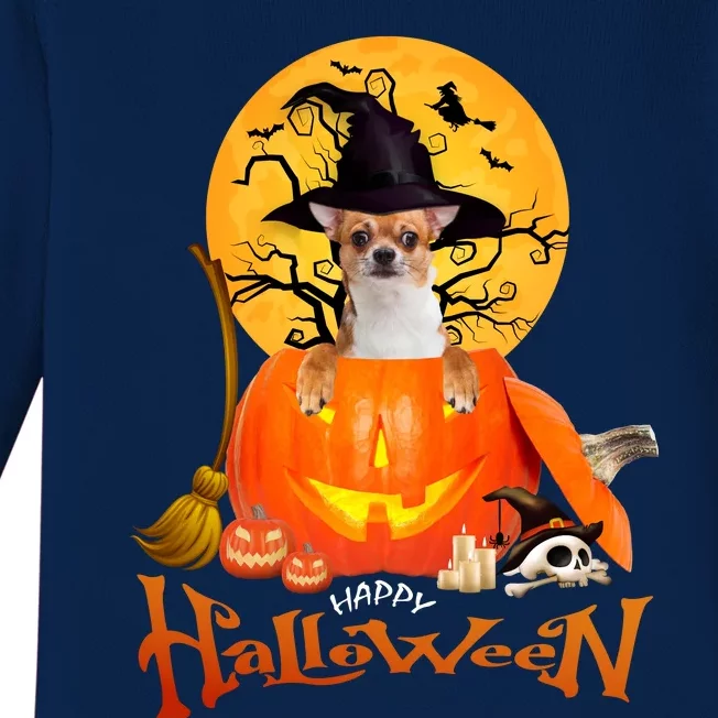 Funny Chihuahua Dog Spooky Halloween Baby Long Sleeve Bodysuit