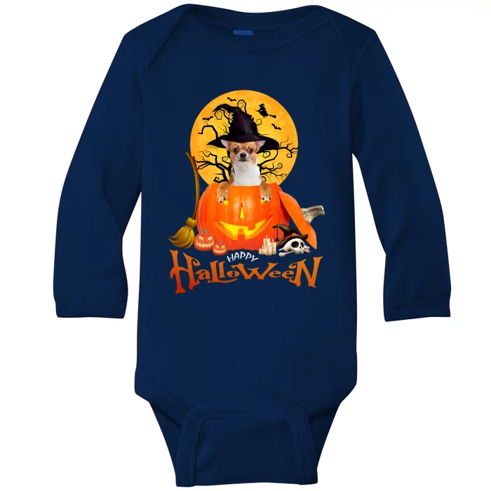 Funny Chihuahua Dog Spooky Halloween Baby Long Sleeve Bodysuit