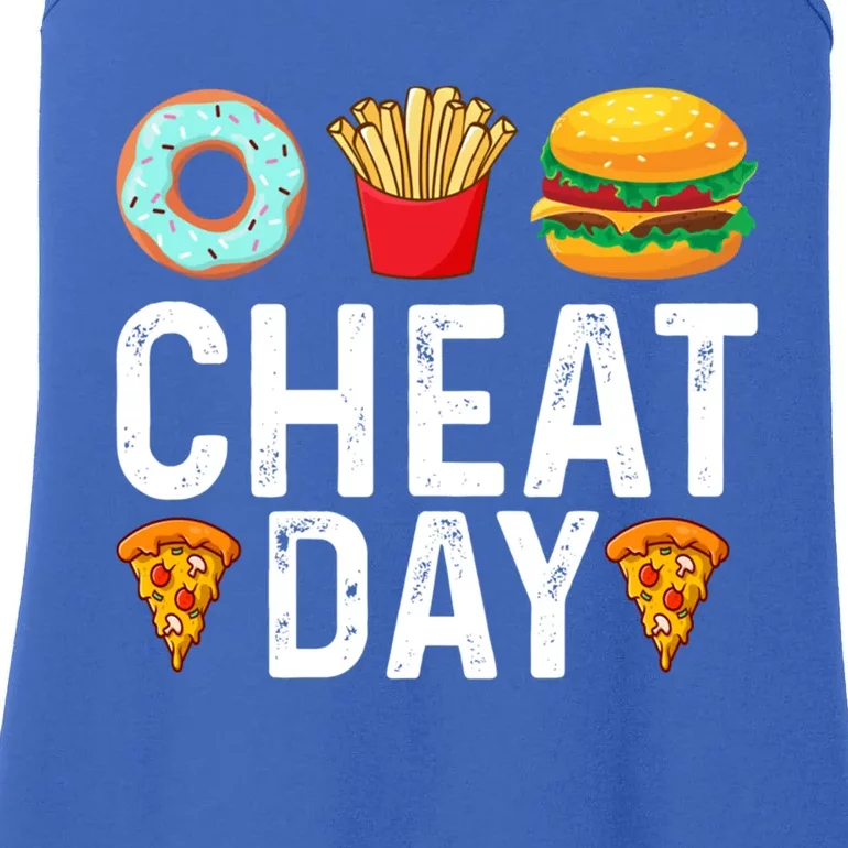 Funny Cheat Day Outfit Donuts Fries Pizza And Hamburger Gift Ladies Essential Tank