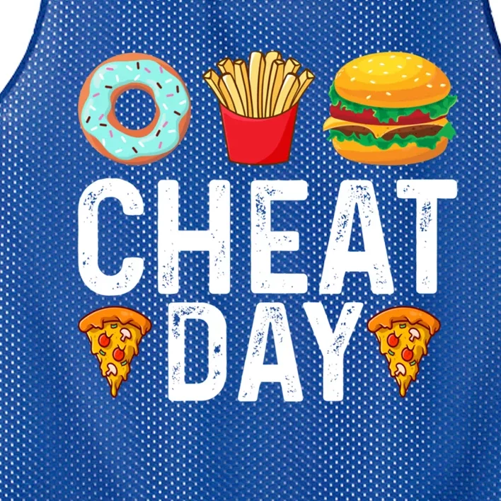 Funny Cheat Day Outfit Donuts Fries Pizza And Hamburger Gift Mesh Reversible Basketball Jersey Tank