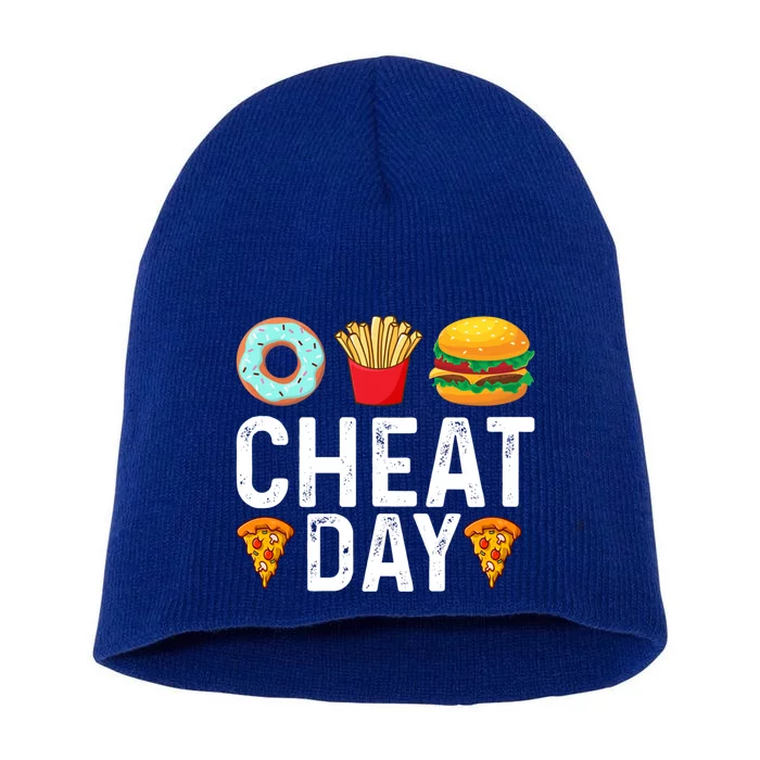 Funny Cheat Day Outfit Donuts Fries Pizza And Hamburger Gift Short Acrylic Beanie