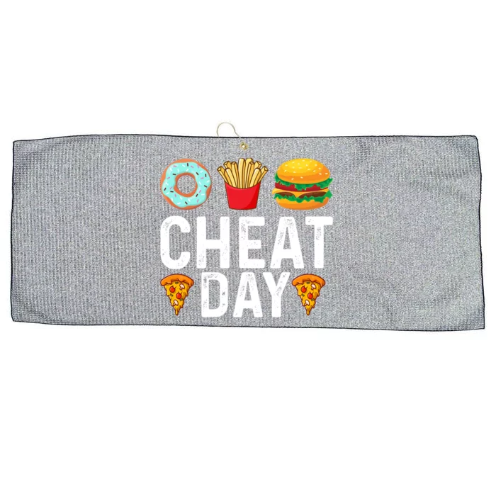 Funny Cheat Day Outfit Donuts Fries Pizza And Hamburger Gift Large Microfiber Waffle Golf Towel