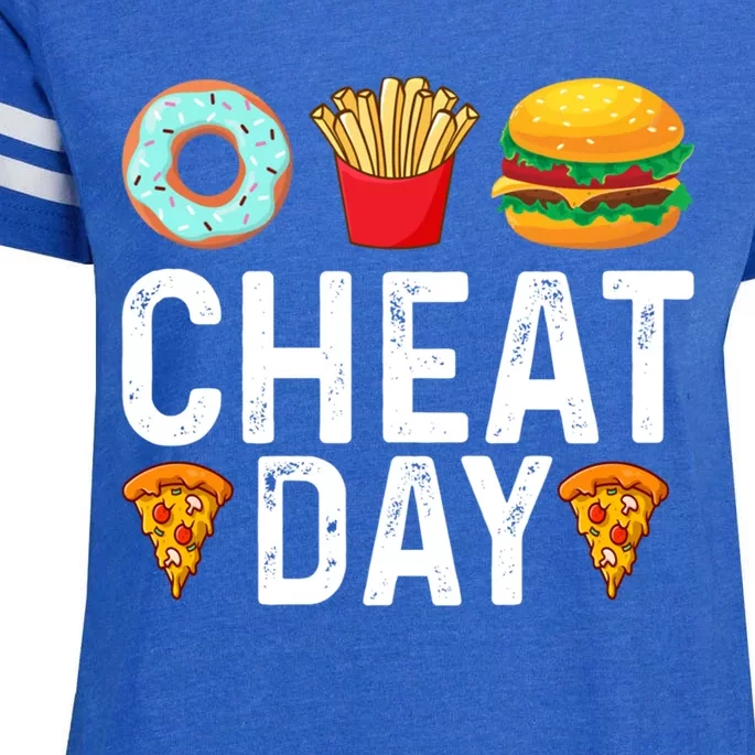 Funny Cheat Day Outfit Donuts Fries Pizza And Hamburger Gift Enza Ladies Jersey Football T-Shirt