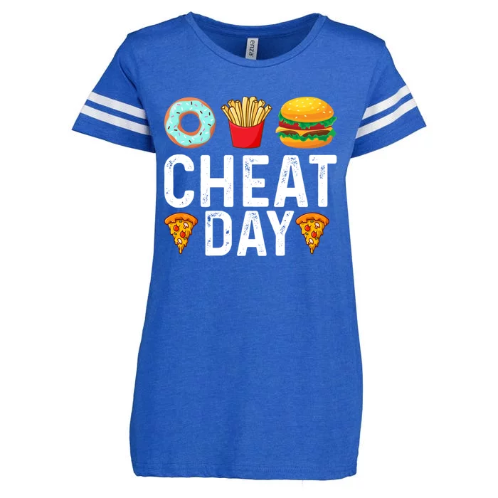 Funny Cheat Day Outfit Donuts Fries Pizza And Hamburger Gift Enza Ladies Jersey Football T-Shirt