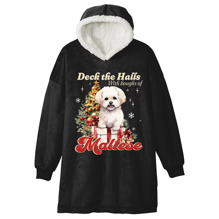 Funny Cute Deck The Halls With Boughs Of Maltese Hooded Wearable Blanket