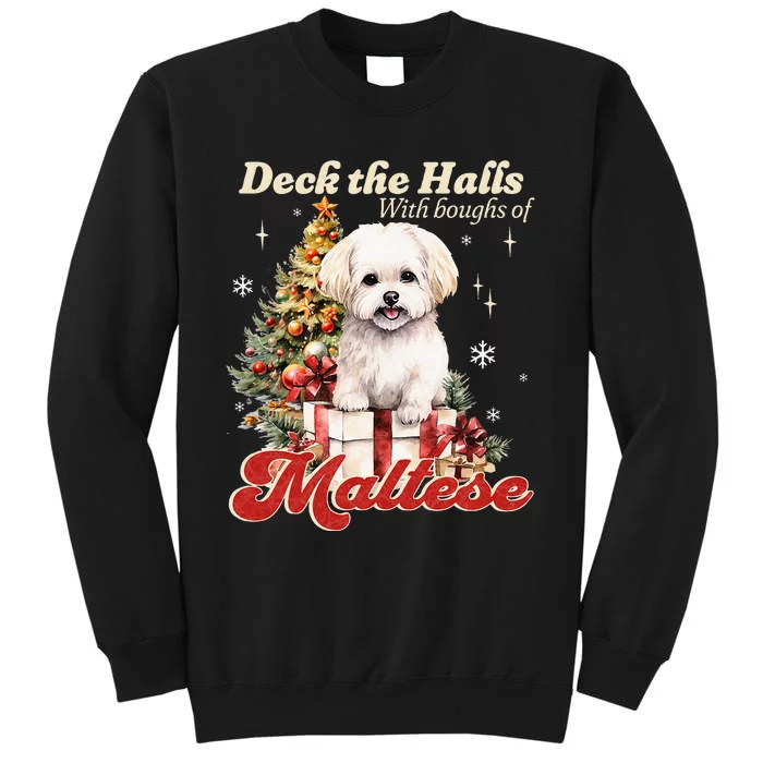 Funny Cute Deck The Halls With Boughs Of Maltese Tall Sweatshirt