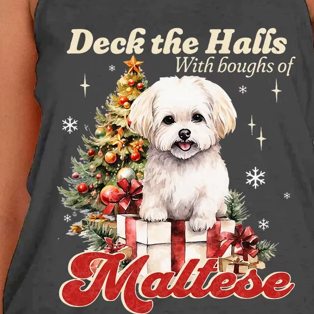 Funny Cute Deck The Halls With Boughs Of Maltese Women's Knotted Racerback Tank