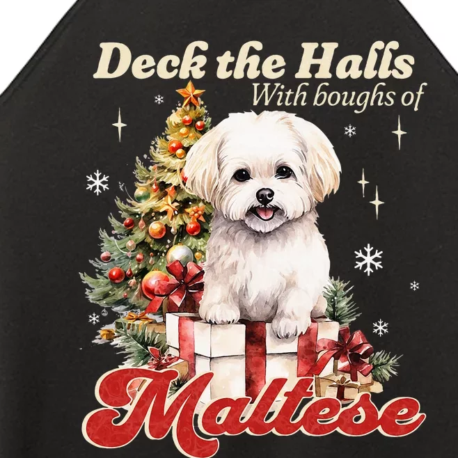 Funny Cute Deck The Halls With Boughs Of Maltese Women’s Perfect Tri Rocker Tank