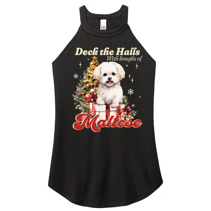 Funny Cute Deck The Halls With Boughs Of Maltese Women’s Perfect Tri Rocker Tank