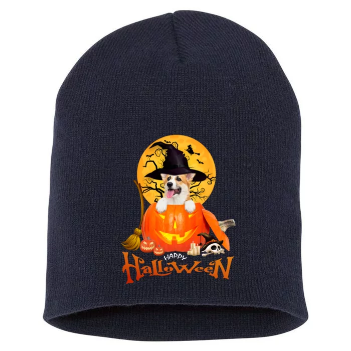 Funny Corgi Dog Spooky Halloween Short Acrylic Beanie