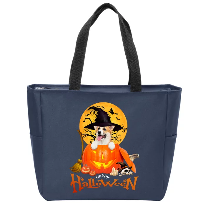 Funny Corgi Dog Spooky Halloween Zip Tote Bag