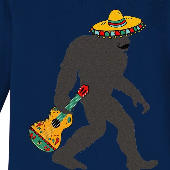 Funny Cinco De Mayo Bigfoot Mexican Guitar Cinco De Mayo Baby Long Sleeve Bodysuit