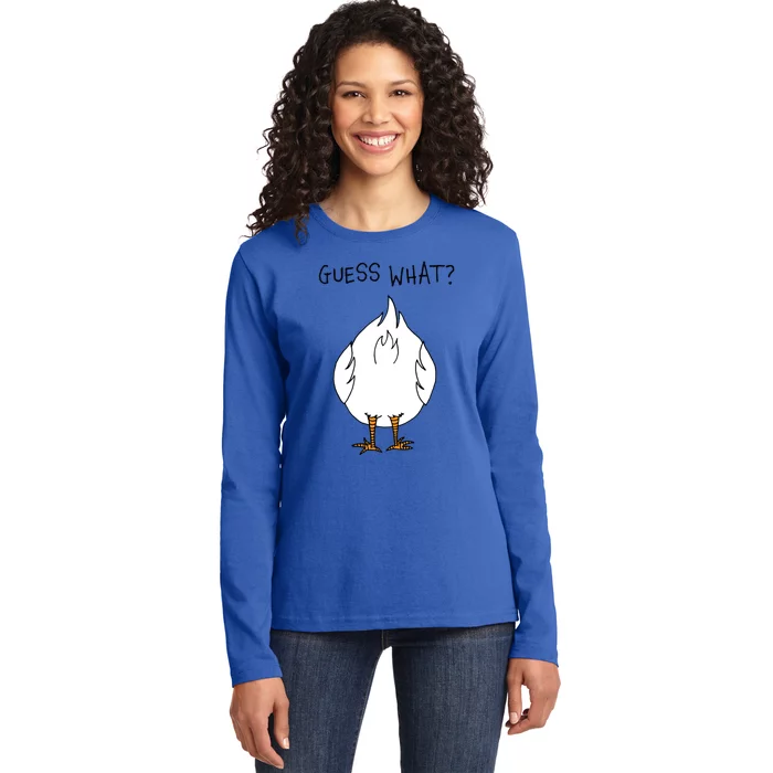 Funny Corny Dad Joke Design Guess What Chicken Butt Gift Ladies Long Sleeve Shirt