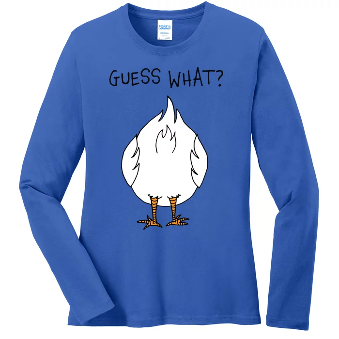 Funny Corny Dad Joke Design Guess What Chicken Butt Gift Ladies Long Sleeve Shirt