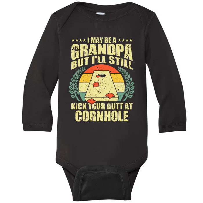 Funny Cornhole Design For Men Grandpa Sack Toss Game Lovers Baby Long Sleeve Bodysuit