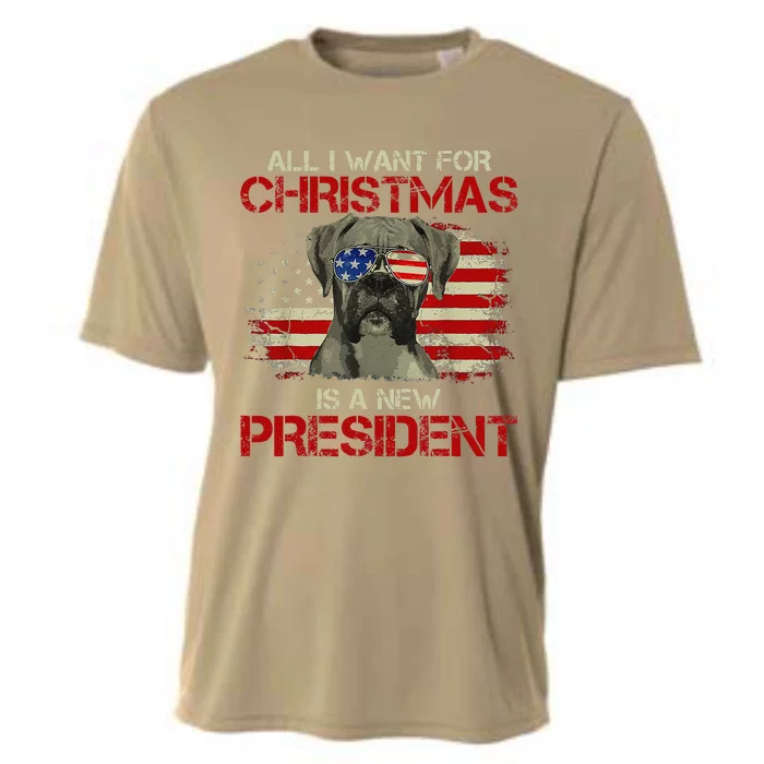 Funny Christmas Dog Anti Joe Biden Vintage American Flag Cooling Performance Crew T-Shirt